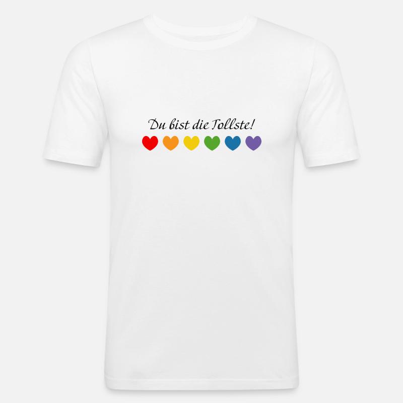 Regenbogenherzchen du bist die tollste - Männer Slim Fit T-Shirt - Weiß