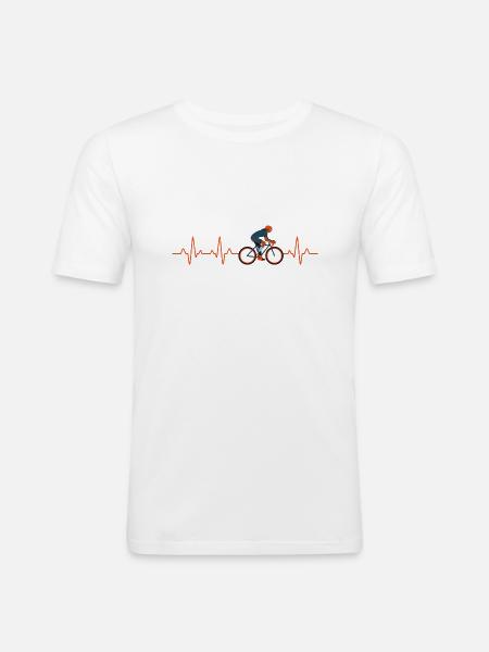 Heartbeat Fahrrad - Männer Slim Fit T-Shirt - Weiß