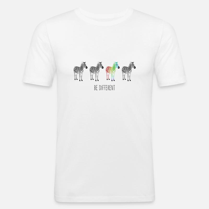 Zebra Regenbogen be different - Männer Slim Fit T-Shirt - Weiß