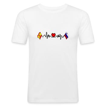 Cardio heart with Flag Spain, Slovenia - Men's Slim Fit T-Shirt - white - Front - Nik (191cm)