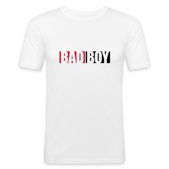 Text Bad Boy - Men's Slim Fit T-Shirt - white - Front - Nik (191cm)