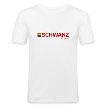SCHWANZ [fixiert] - Männer Slim Fit T-Shirt - Weiß - Vorne - Nik (191cm)