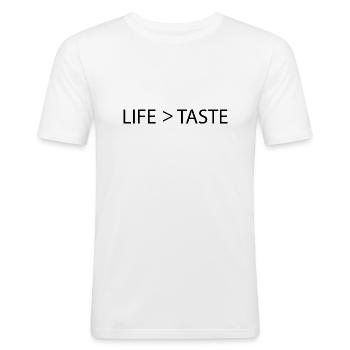 LIFE > BUTTON - Men's Slim Fit T-Shirt - white - Front - Nik (191cm)