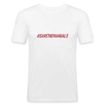 #savethemanuals - Gearbox - Manual - Men's Slim Fit T-Shirt - white - Front - Nik (191cm)