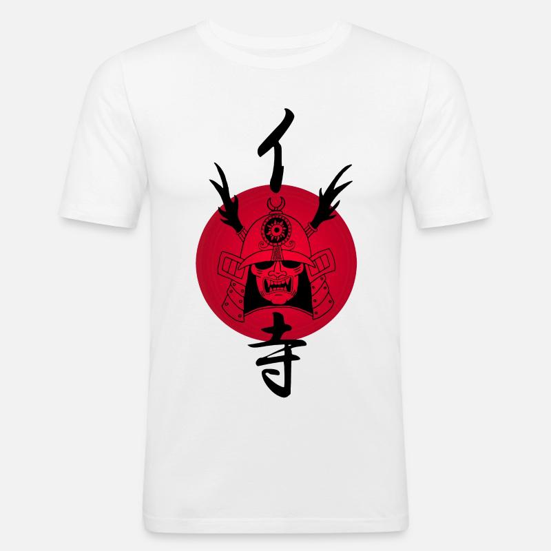 Schwarzer Samurai und Rote Sonne - Männer Slim Fit T-Shirt - Weiß