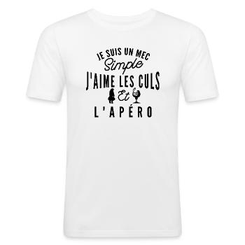 j aime les culs et l apéro / sexe et apéro - T-shirt près du corps Homme - blanc - Devant - Nik (191cm)