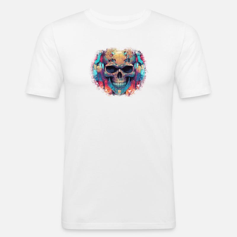 Cyberpunk Skull // TechSkull Matrix - Männer Slim Fit T-Shirt - Weiß