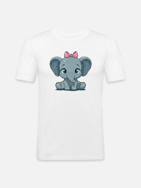 Süßer Babyelefant mit Rosaschleife - Männer Slim Fit T-Shirt - Weiß