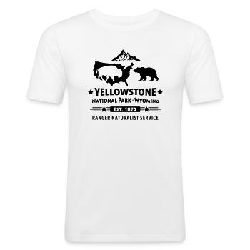 Bison Büffel Yellowstone National Park Wyoming USA - Männer Slim Fit T-Shirt - Weiß - Vorne - Nik (191cm)