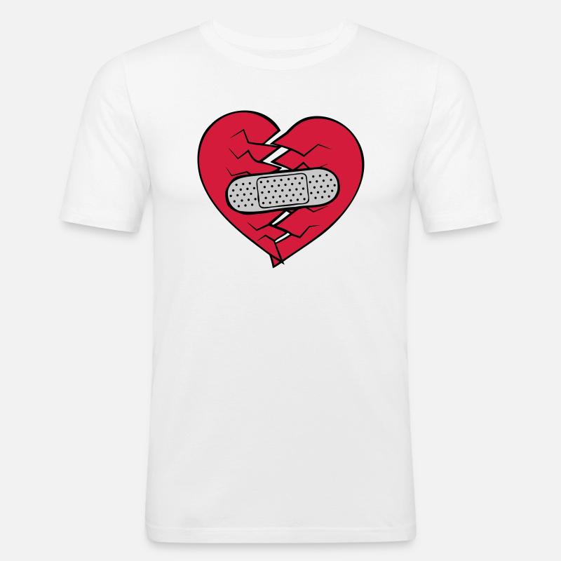 Pflaster Herz gebrochen - Männer Slim Fit T-Shirt - Weiß