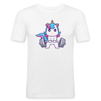 Einhorn Kreuzheben - Magisches Krafttraining - Männer Slim Fit T-Shirt - Weiß - Vorne - Nik (191cm)