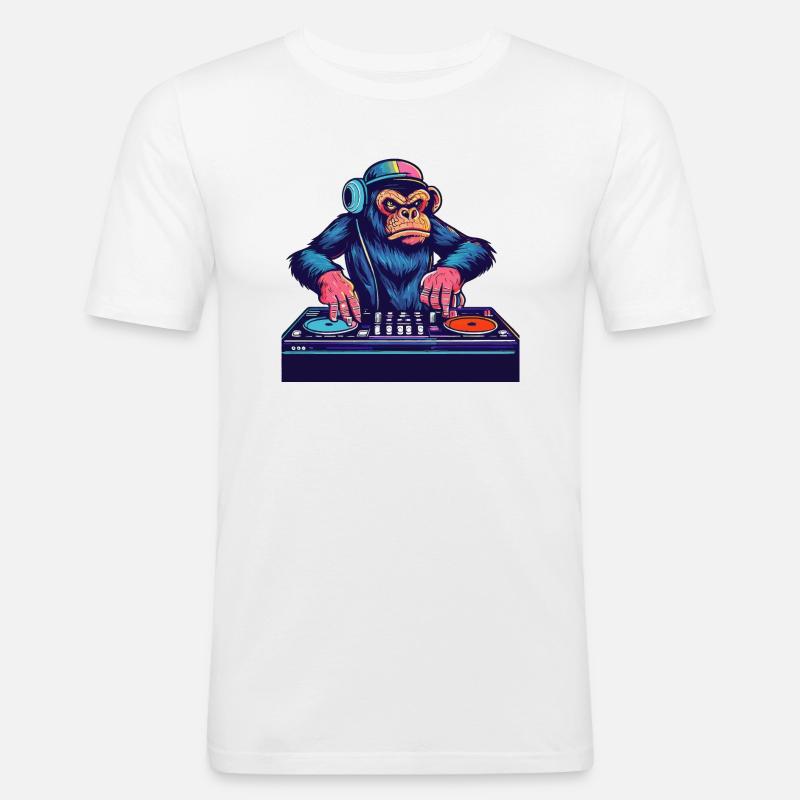Schimpanse DJ Geschenkidee - DJ Affe - Männer Slim Fit T-Shirt - Weiß
