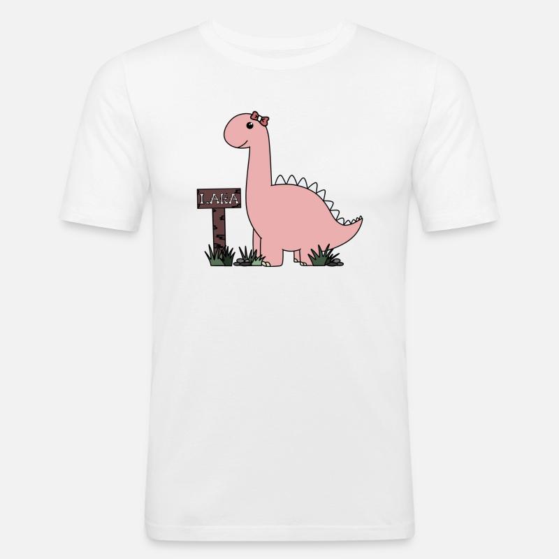 Dinozaur Lara - Obcisła koszulka męska - biały
