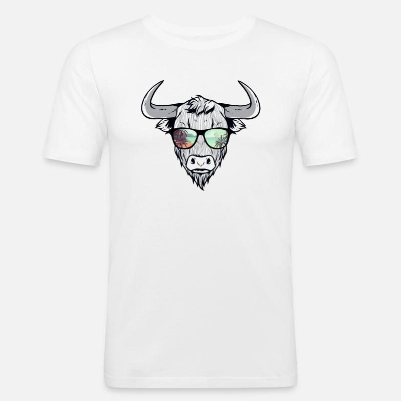 Cooler Bison Stier mit Zottelhaar - Männer Slim Fit T-Shirt - Weiß
