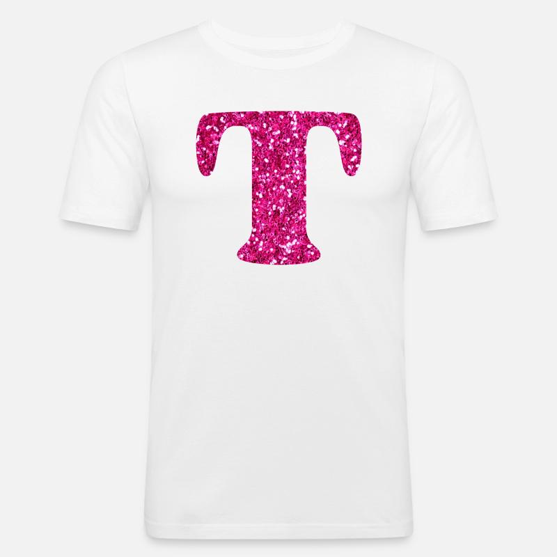 Buchstabe t rosa Glitzer - Männer Slim Fit T-Shirt - Weiß