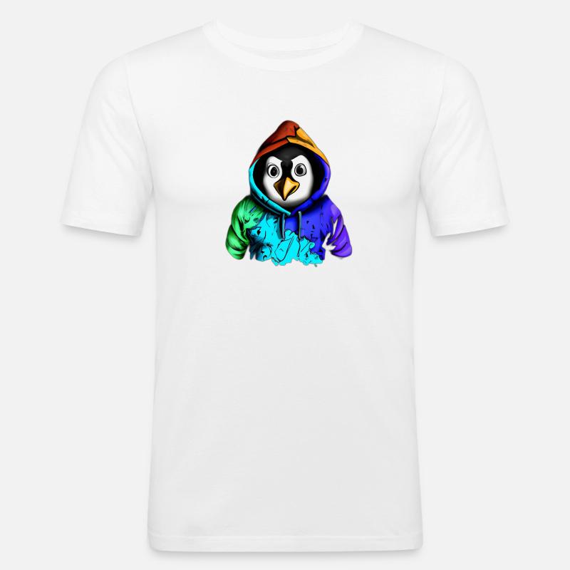 Überraschter Pinguin mit Pullover - Männer Slim Fit T-Shirt - Weiß