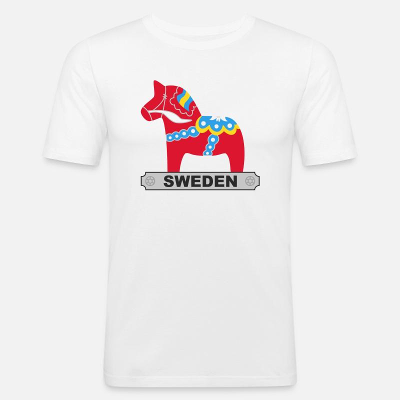 Dala Pferd Schweden - Männer Slim Fit T-Shirt - Weiß