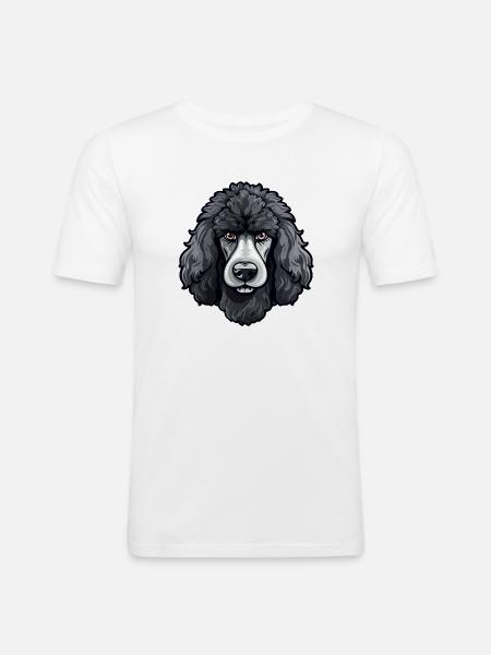 Grote Poedel Hoofd Hond Comic Cartoon Style Design - Mannen slim fit T-shirt - wit
