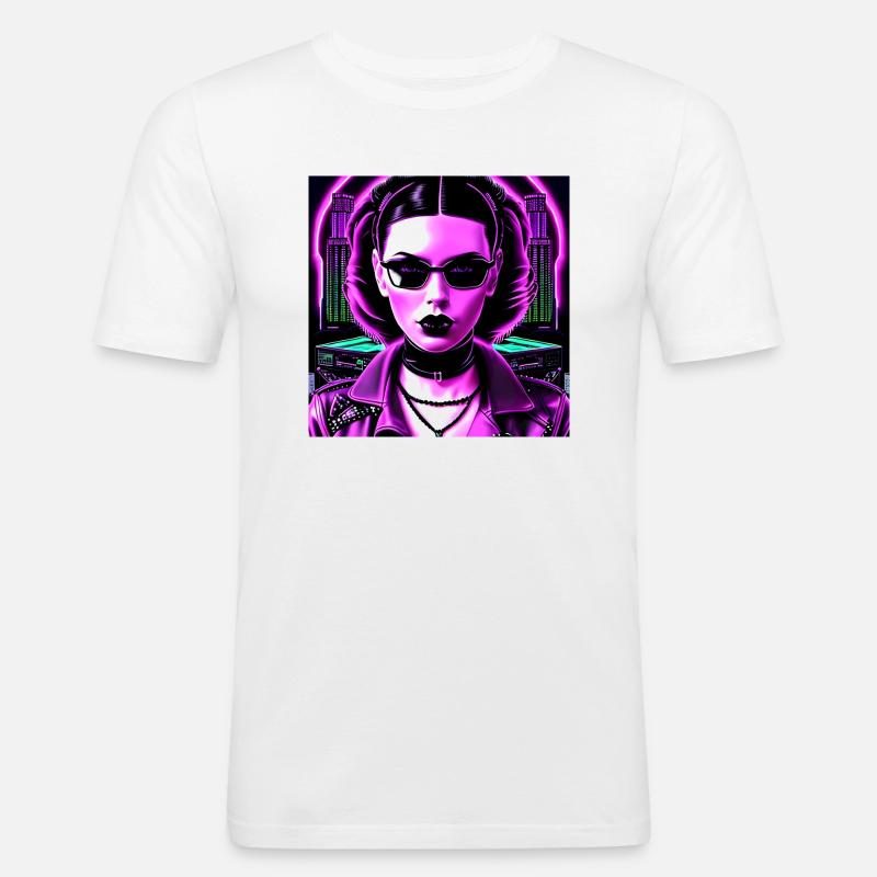 Synthwave-Mädchen - Männer Slim Fit T-Shirt - Weiß