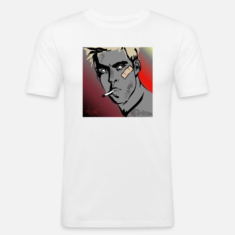 Mann mit Zigarette - Männer Slim Fit T-Shirt - Weiß