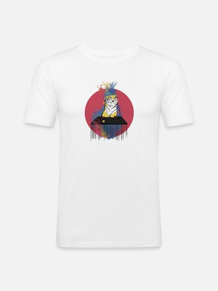 DJ Tiger | Süßes Tiermusik-Merch - Männer Slim Fit T-Shirt - Weiß