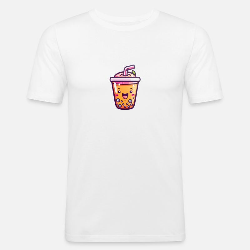 Fröhlicher Bubble Tea - Männer Slim Fit T-Shirt - Weiß