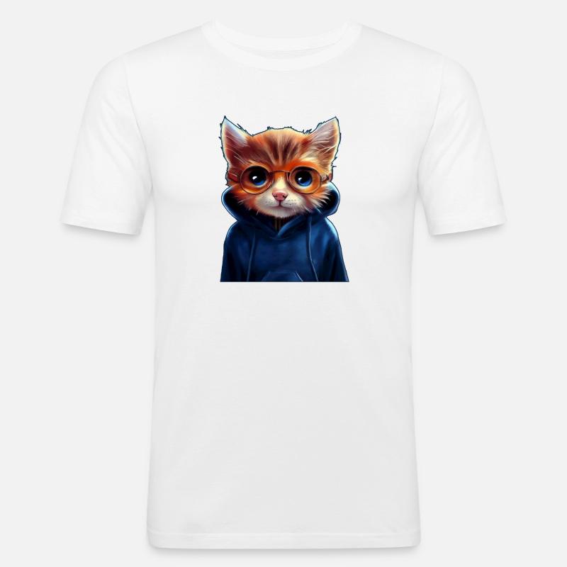 Chat mignon avec pull - T-shirt près du corps Homme - blanc
