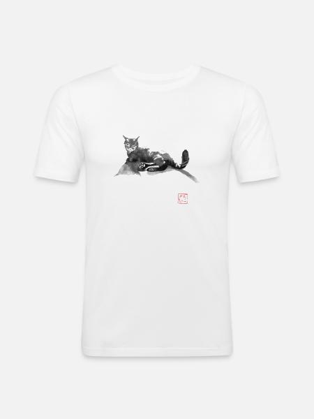 Katze auf der Straße - Männer Slim Fit T-Shirt - Weiß
