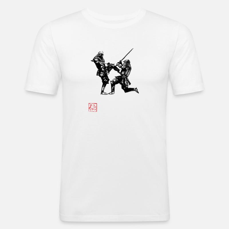 Samurai-Kampf - Männer Slim Fit T-Shirt - Weiß