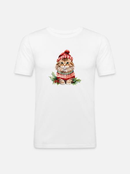 Katze im Weihnachtslook - Männer Slim Fit T-Shirt - Weiß