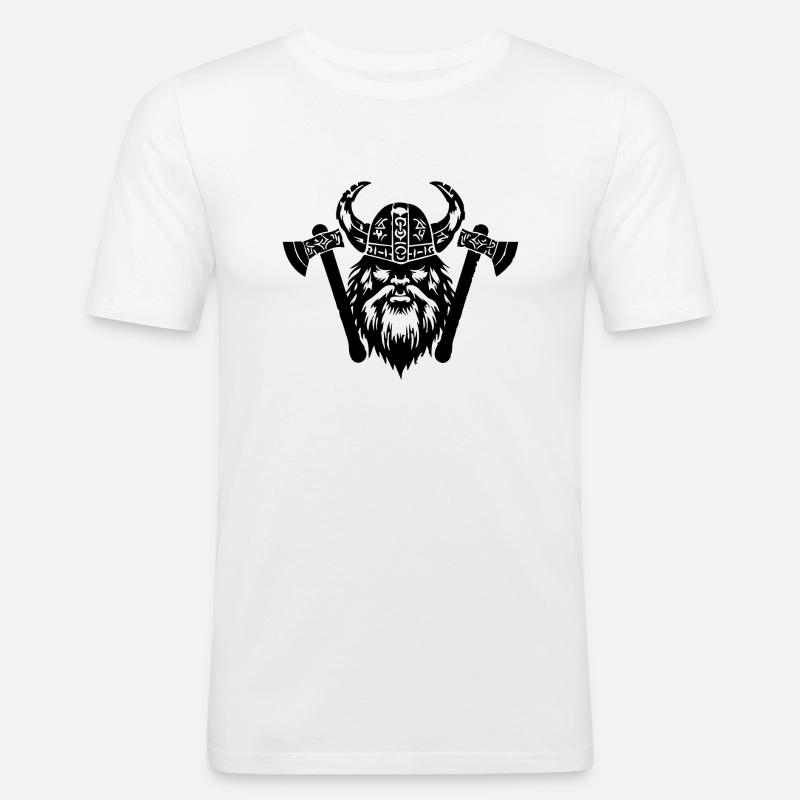 Wikinger mit Axt und Helm - Männer Slim Fit T-Shirt - Weiß