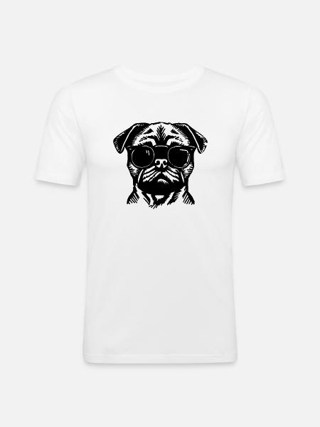 Mops Hund - Männer Slim Fit T-Shirt - Weiß