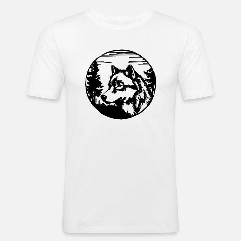 Wolf - Männer Slim Fit T-Shirt - Weiß