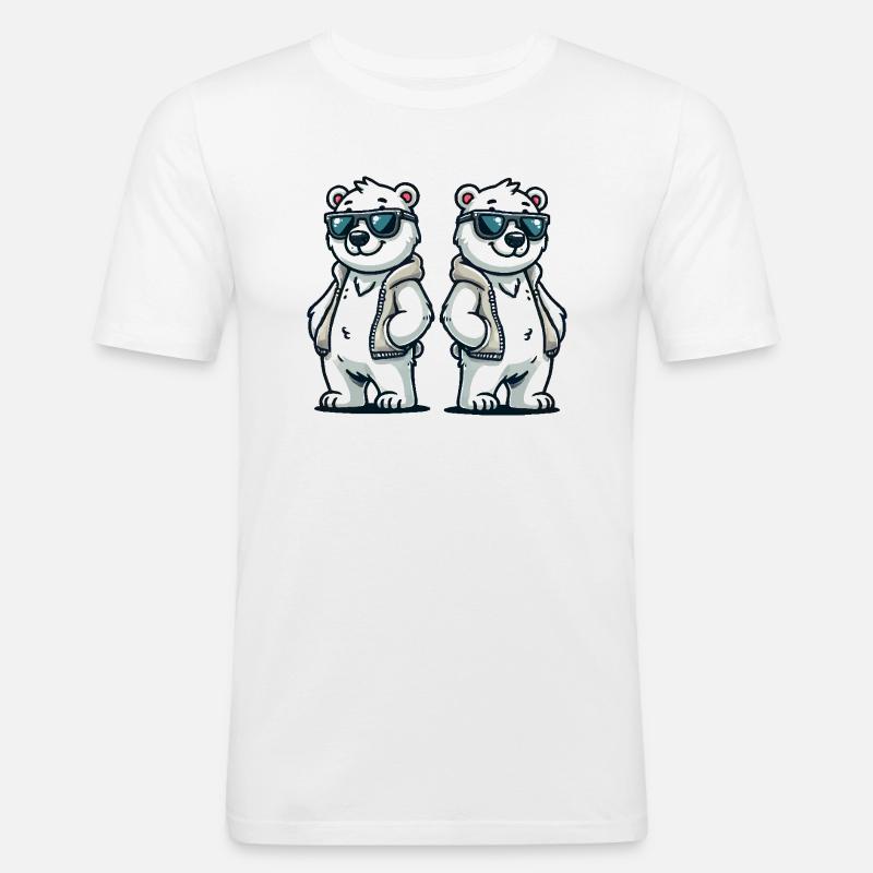 Eisbär Comic - Männer Slim Fit T-Shirt - Weiß