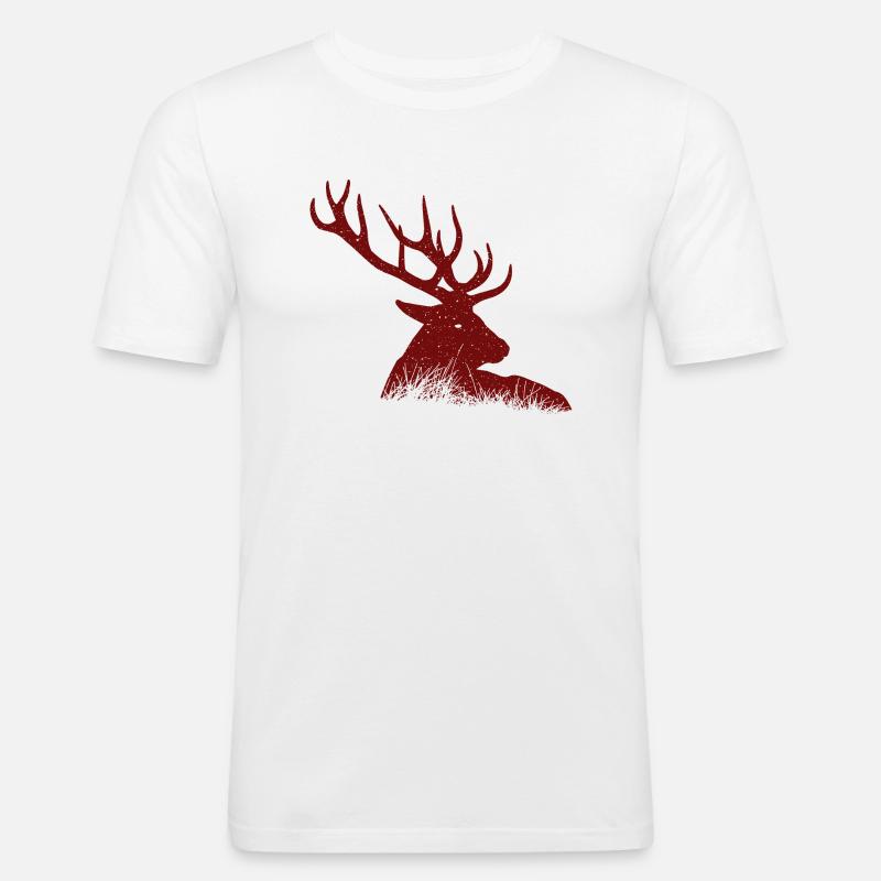 Hirsch - Männer Slim Fit T-Shirt - Weiß