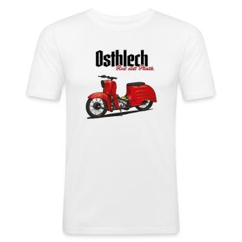 Schwalbe (rot / Ostblech) // Illustration - Männer Slim Fit T-Shirt - Weiß - Vorne - Nik (191cm)