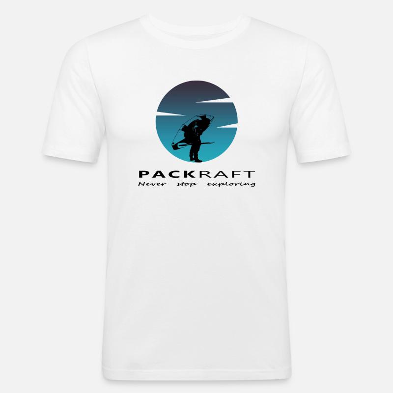 Packraft - Never stop exploring - Männer Slim Fit T-Shirt - Weiß