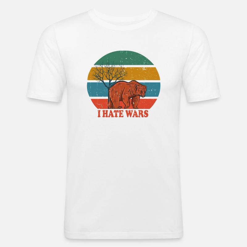 Retro Bear i hate wars - Männer Slim Fit T-Shirt - Weiß