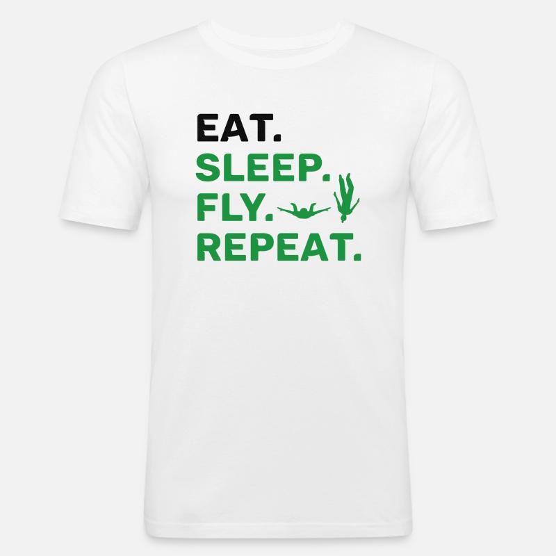 Eat Sleep Fly Repeat - Männer Slim Fit T-Shirt - Weiß