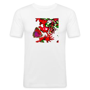 A butterfly in red, flower A732291 - Men's Slim Fit T-Shirt - white - Front - Nik (191cm)