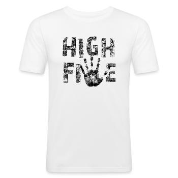 High Five - Männer Slim Fit T-Shirt - Weiß - Vorne - Nik (191cm)