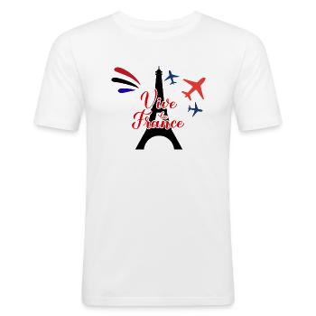 Vive la France – Fierté et patriotisme français - T-shirt près du corps Homme - blanc - Devant - Nik (191cm)
