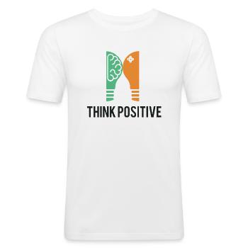 Think positive - Männer Slim Fit T-Shirt - Weiß - Vorne - Nik (191cm)