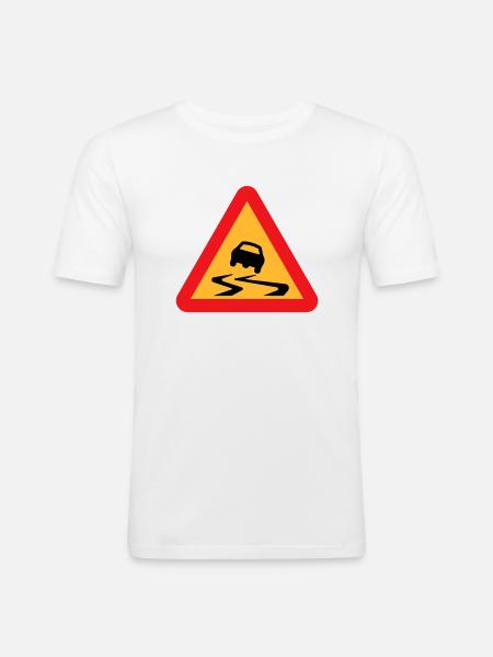 Rutsch-Auto-Warnschild - Männer Slim Fit T-Shirt - Weiß