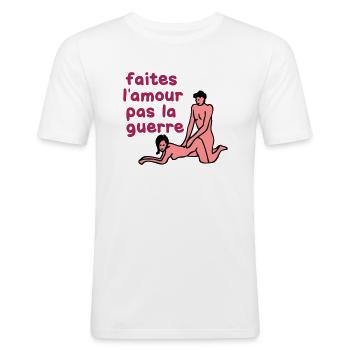 faite amour pas guerre humour sexe couple - T-shirt près du corps Homme - blanc - Devant - Nik (191cm)