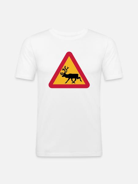 Rentier Warnschild - Männer Slim Fit T-Shirt - Weiß