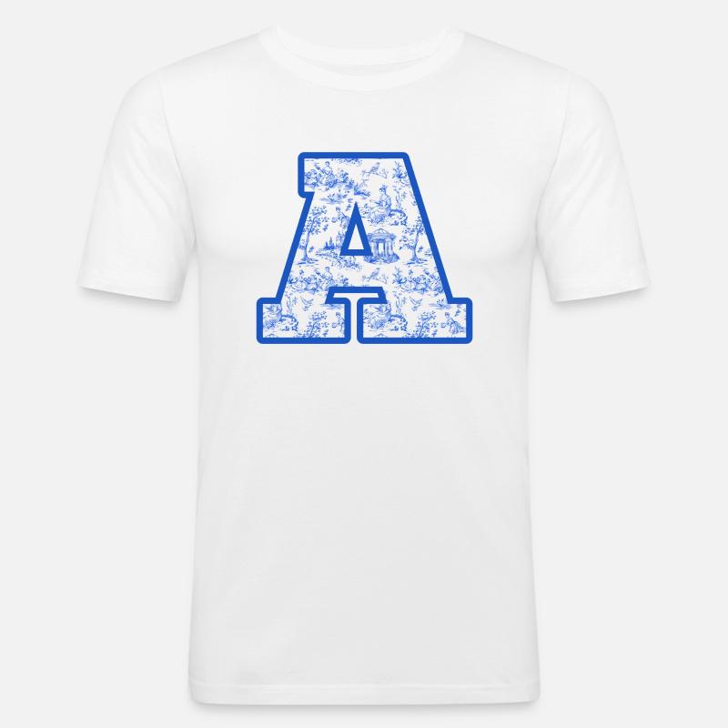 Buchstabe A blaue Chinoiserie - Männer Slim Fit T-Shirt - Weiß
