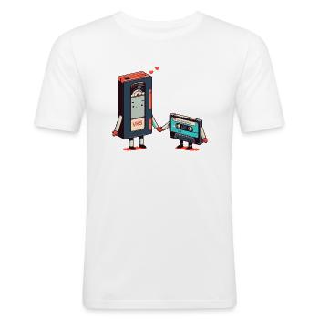 VHS, Comédie cassette amour nostalgie - T-shirt près du corps Homme - blanc - Devant - Nik (191cm)