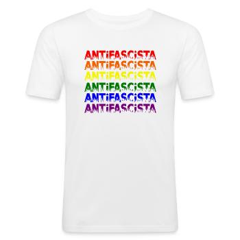 Antifascista -- Pride - Männer Slim Fit T-Shirt - Weiß - Vorne - Nik (191cm)