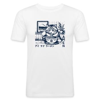 Ramen Katze - Männer Slim Fit T-Shirt - Weiß - Vorne - Nik (191cm)